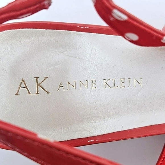 Anne Klein Wwns Beverley Red Patent Leather White Polka Dot Bow Wedge Sandals 8 - Picture 10 of 12